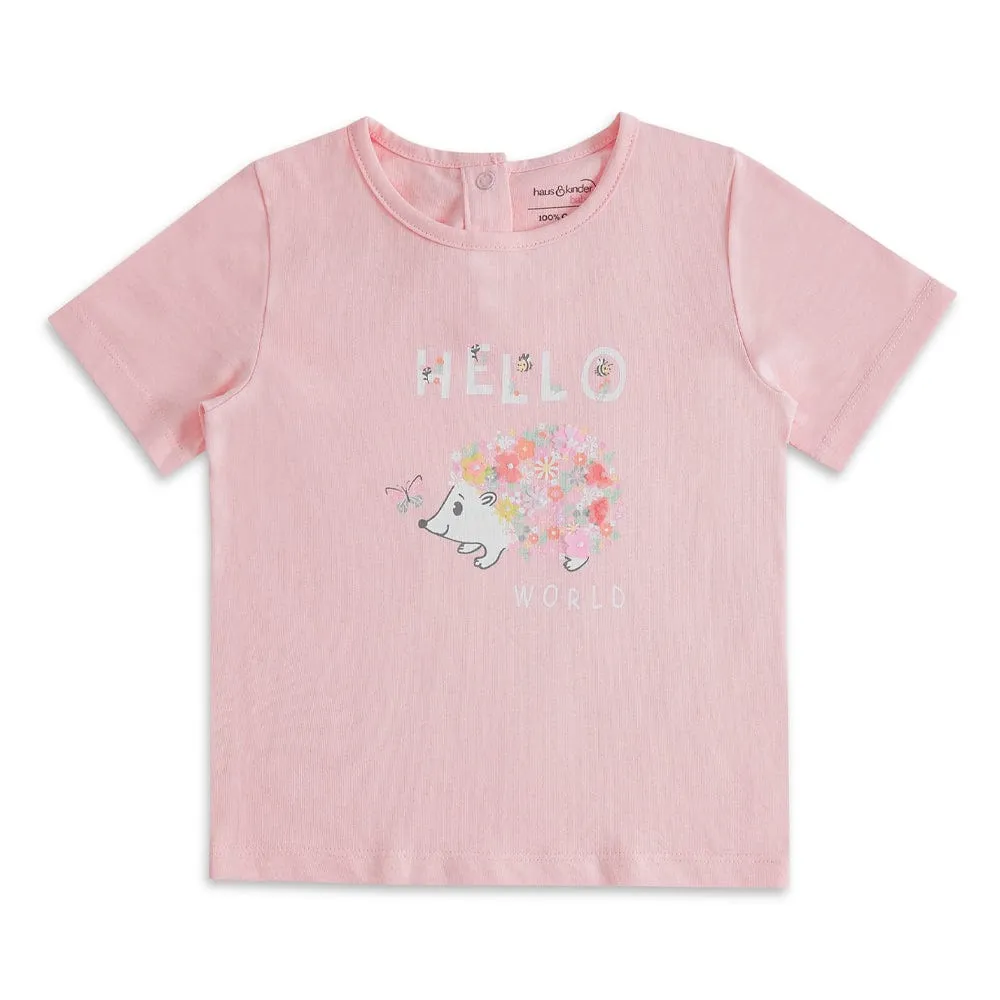 100% Cotton Half Sleeve Girl T-Shirt, Peach