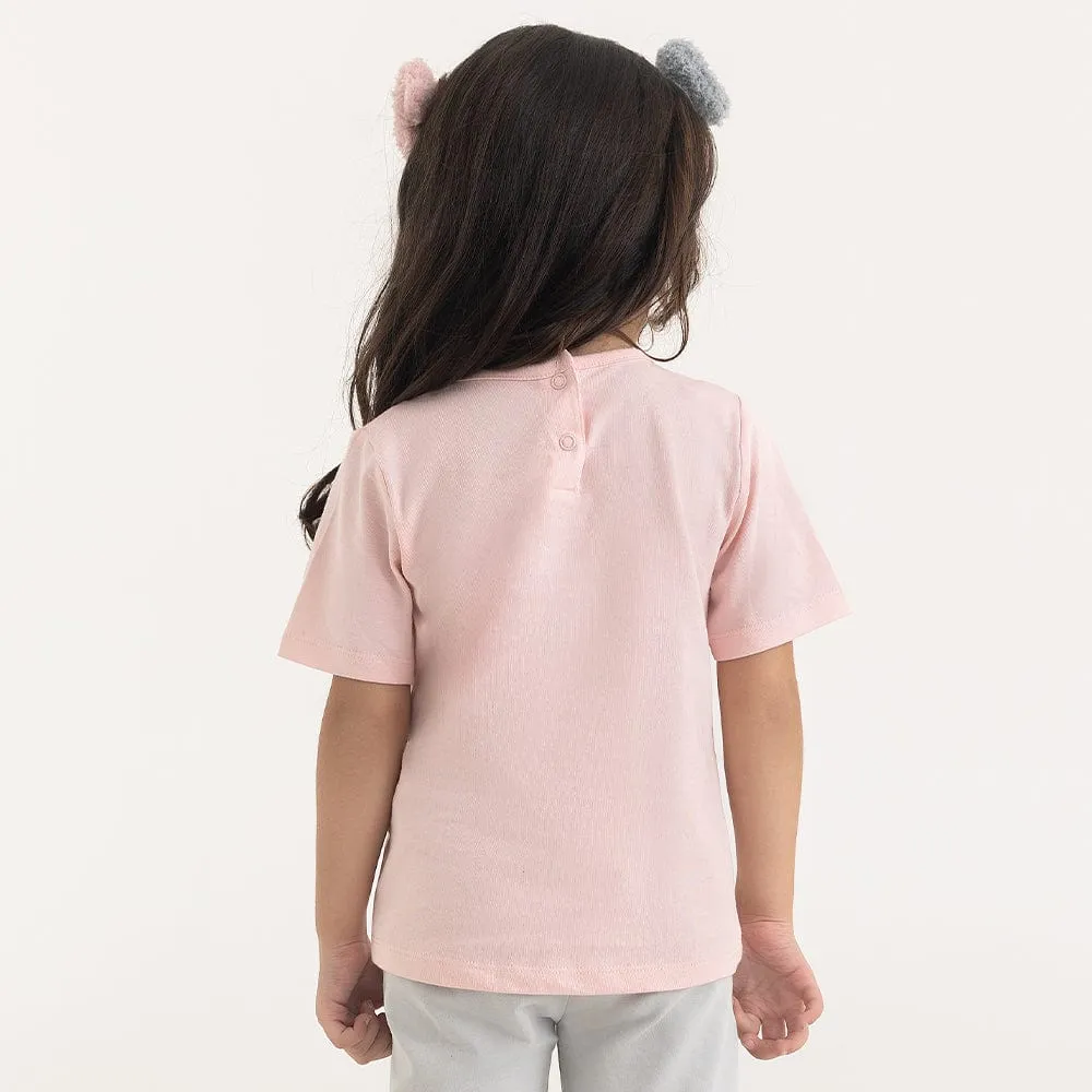 100% Cotton Half Sleeve Girl T-Shirt, Peach