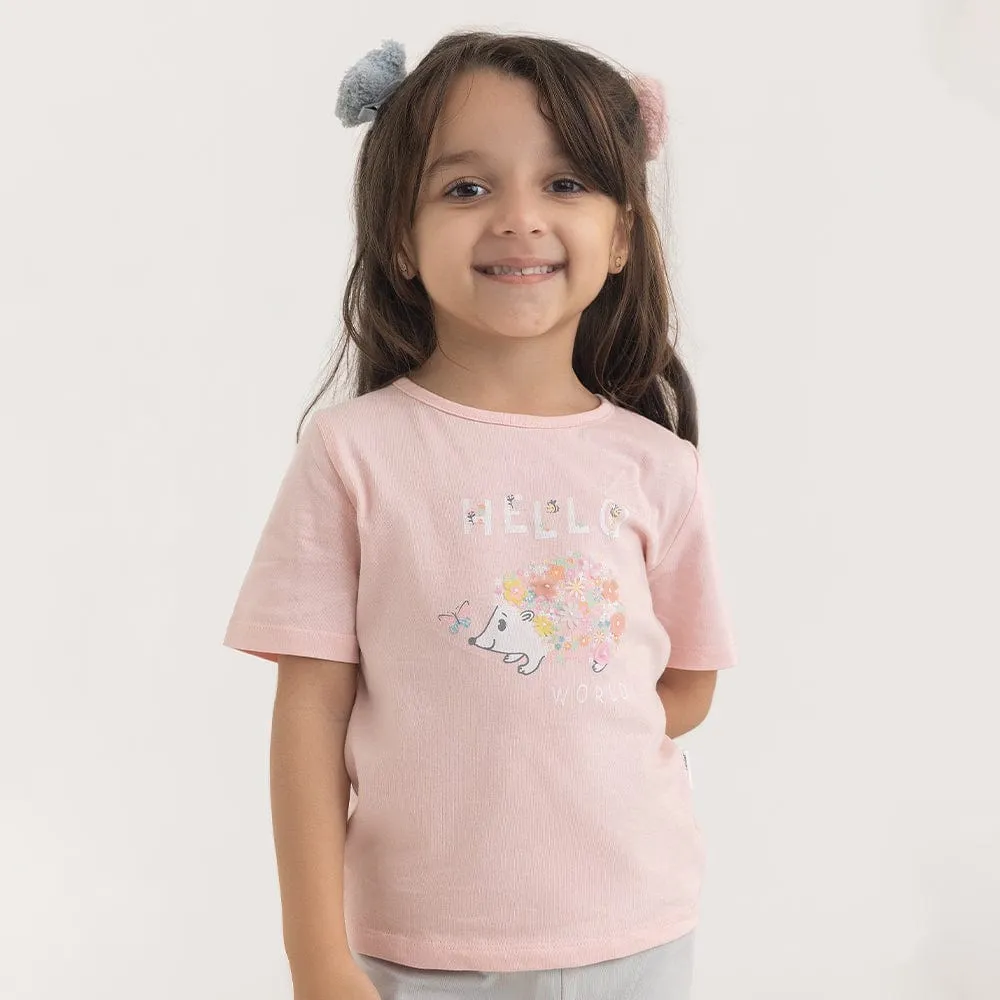 100% Cotton Half Sleeve Girl T-Shirt, Peach