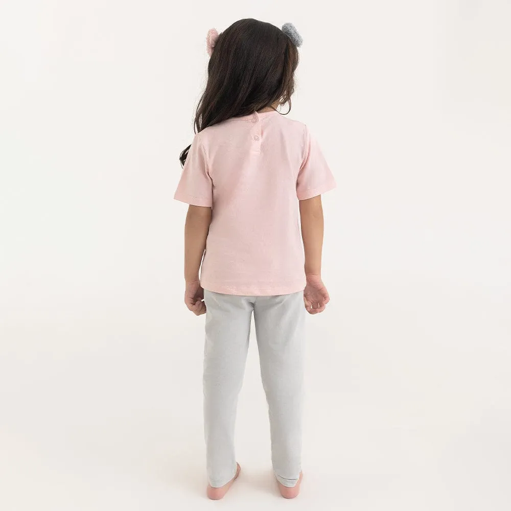 100% Cotton Half Sleeve Girl T-shirt with Leggings, Multicolor