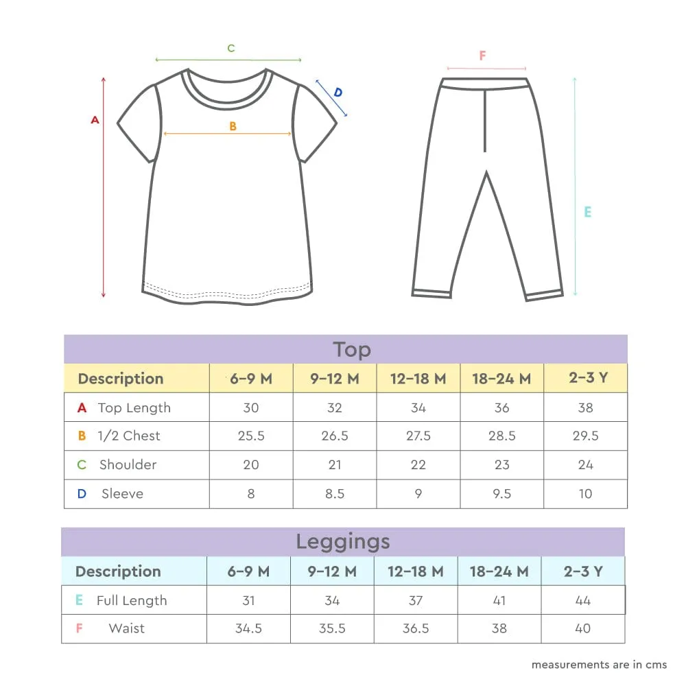 100% Cotton Half Sleeve Girl T-shirt with Leggings, Multicolor