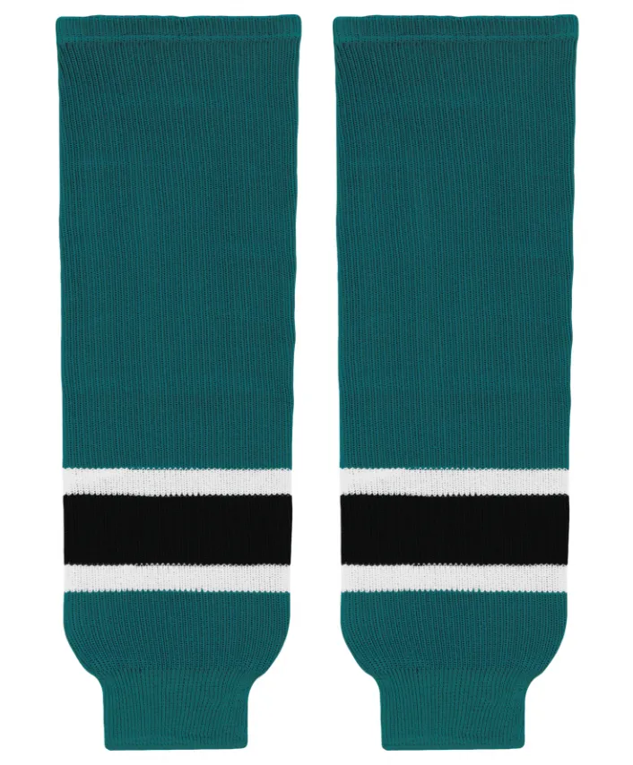 Athletic Knit (AK) HS630-457 Pacific Teal/White/Black Knit Ice Hockey Socks