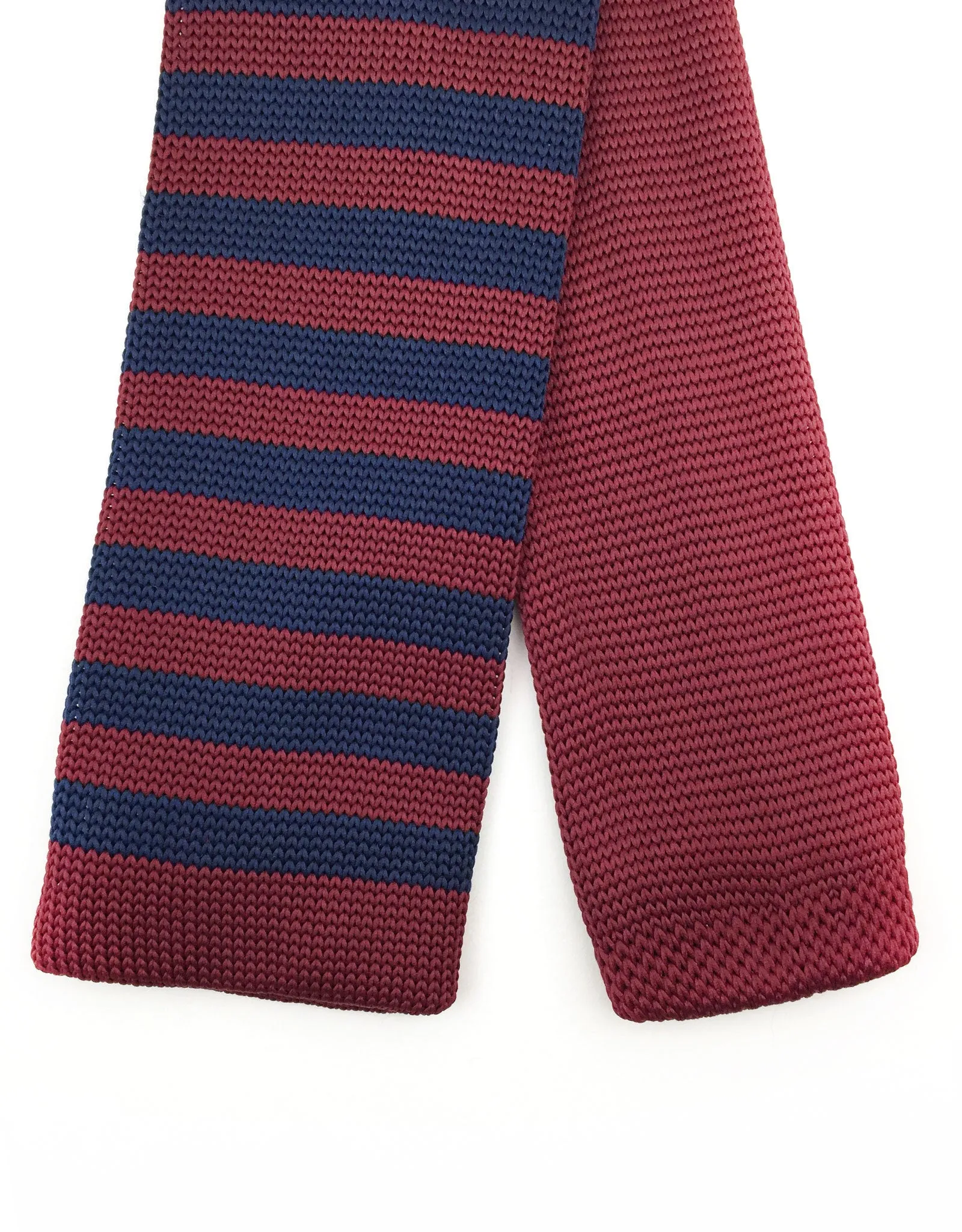 Burgundy Red and Navy Blue Striped Knit Necktie