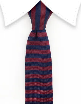 Burgundy Red and Navy Blue Striped Knit Necktie