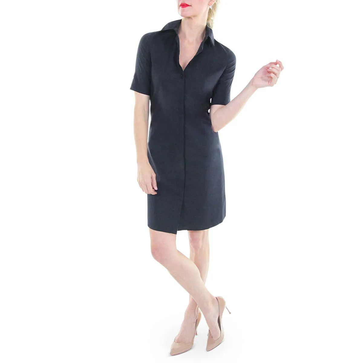 Button Down Short Sleeve Shirtdress - Navy