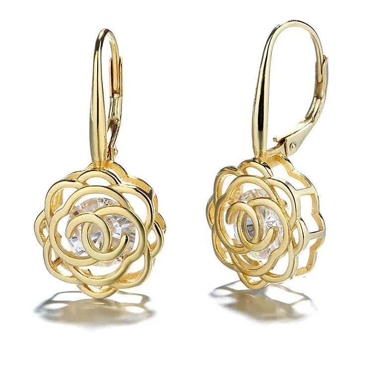 Caged Swarovski Crystal Rose Lever Back Earrings