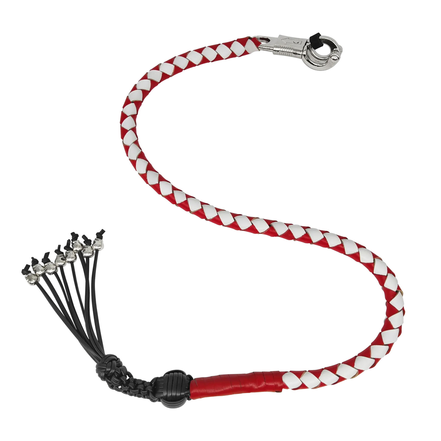 Dream Apparel 42" Long Get Back Whip Red And White with Monkey Fist & Skulls