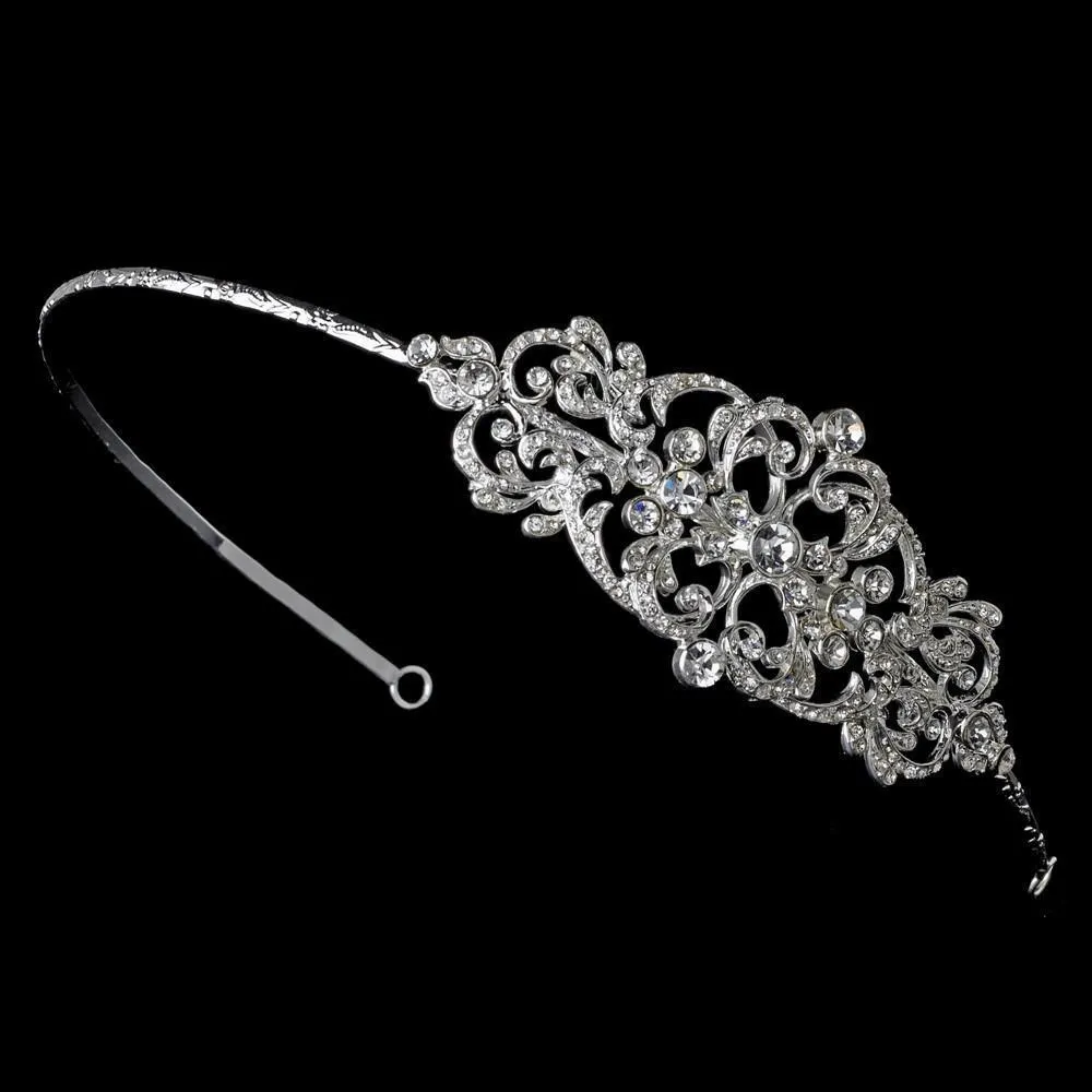 Exquisite Vintage Bridal Headband with Crystal Side Accent