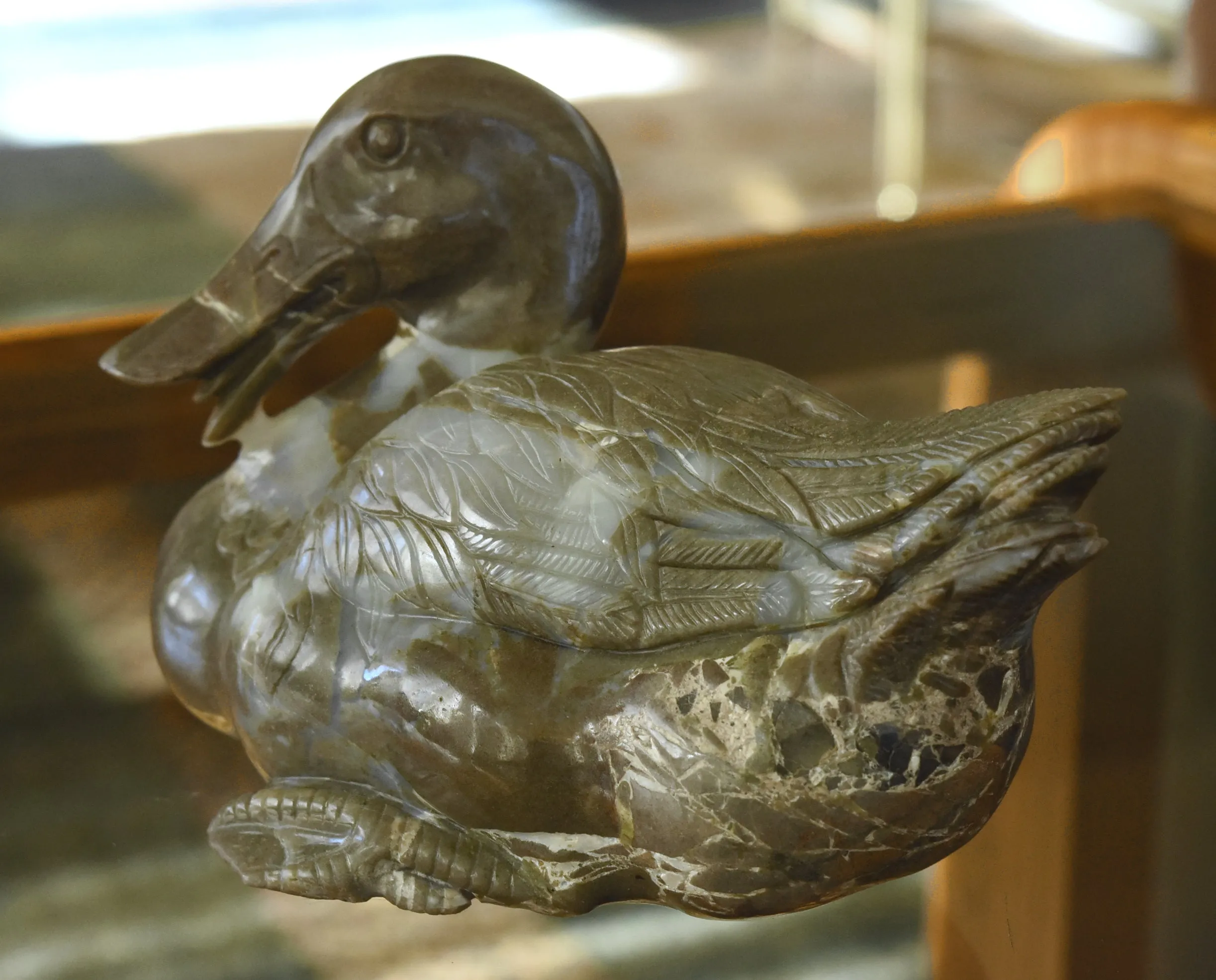 Exquisite Vintage Carved Stone Duck