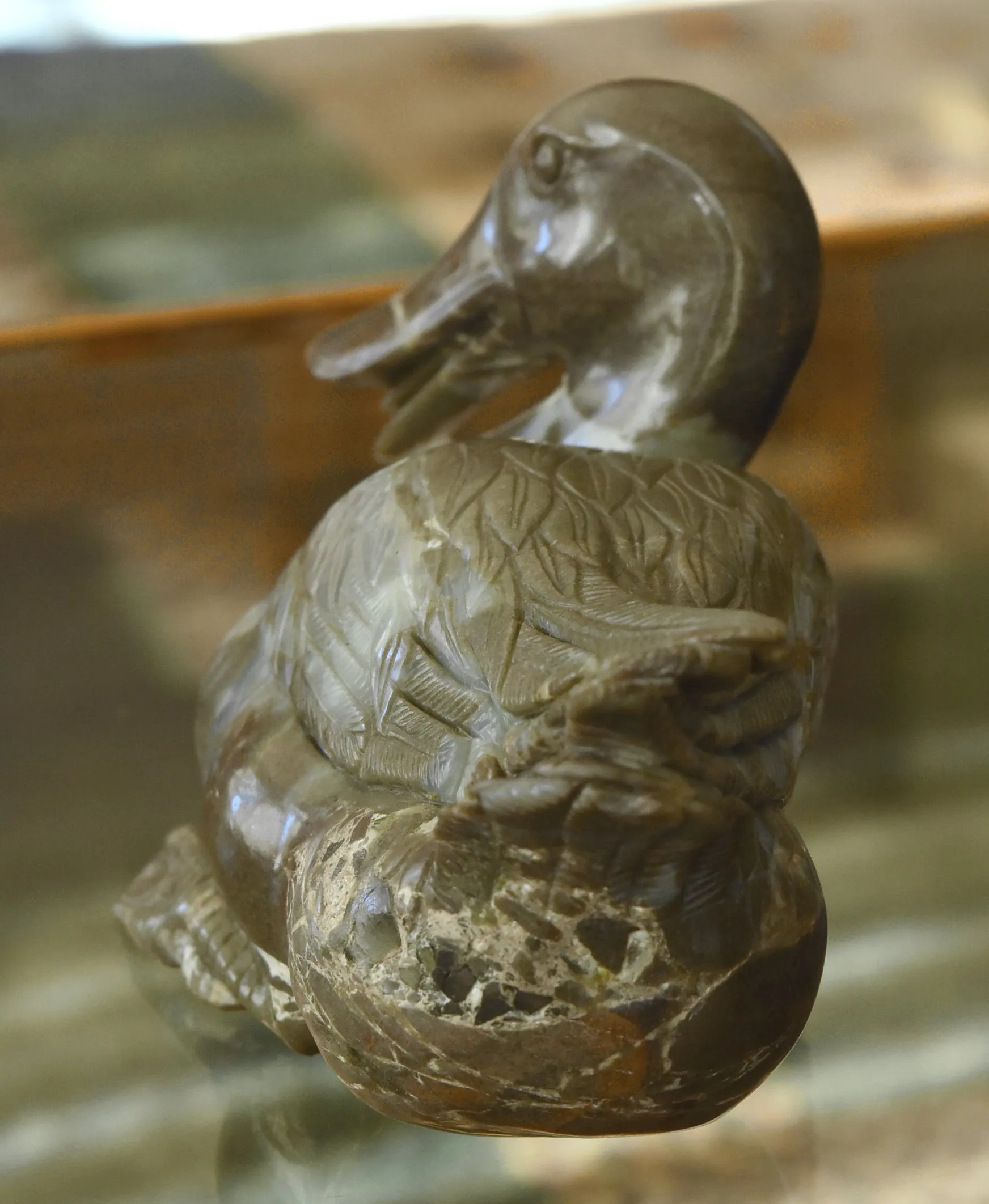 Exquisite Vintage Carved Stone Duck