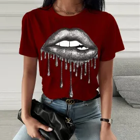 Fashion flash silver printing short-sleeved T-shirt