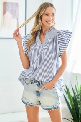 Full Size Striped Flutter Sleeve Blouse