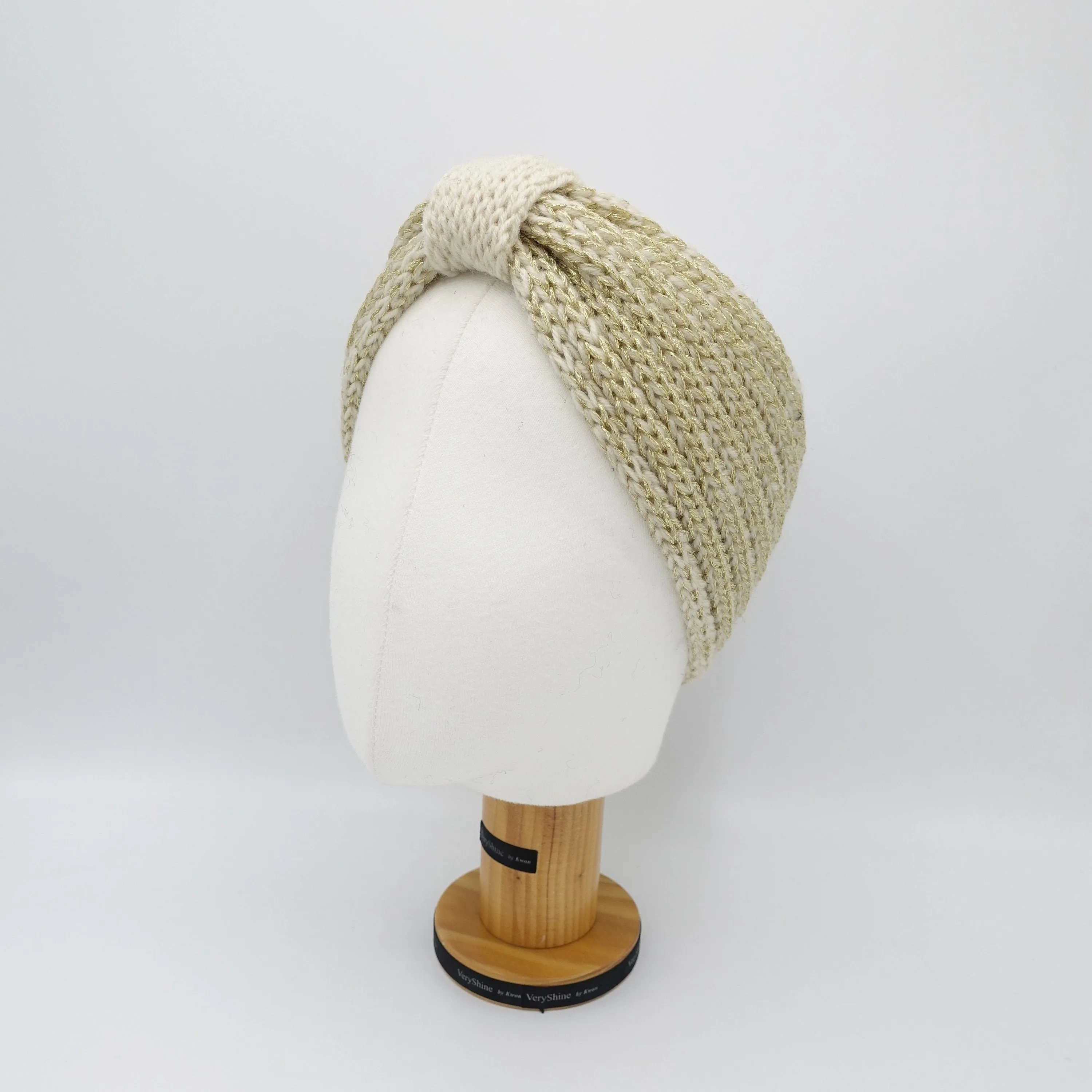 golden glittering knit knot headband for women