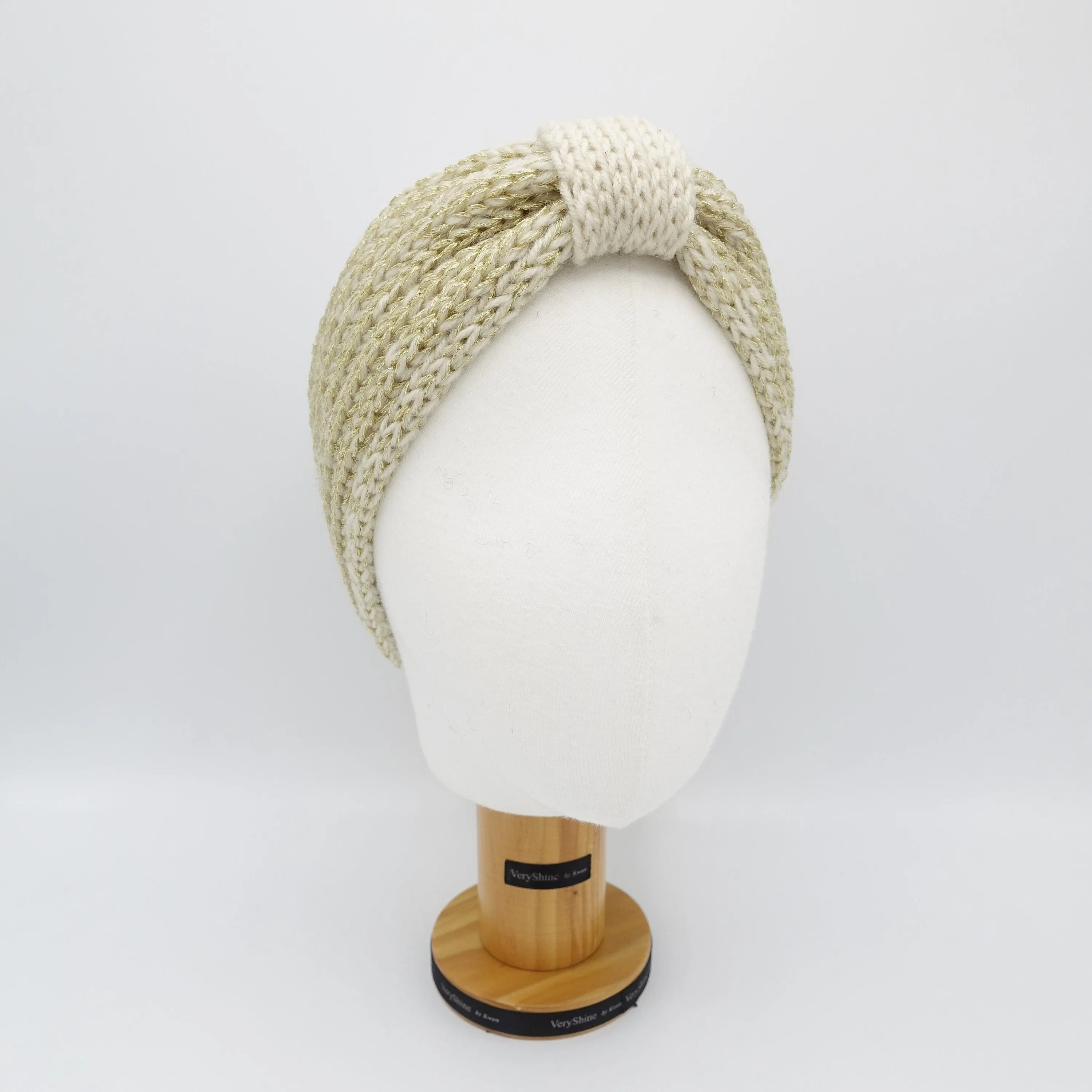 golden glittering knit knot headband for women