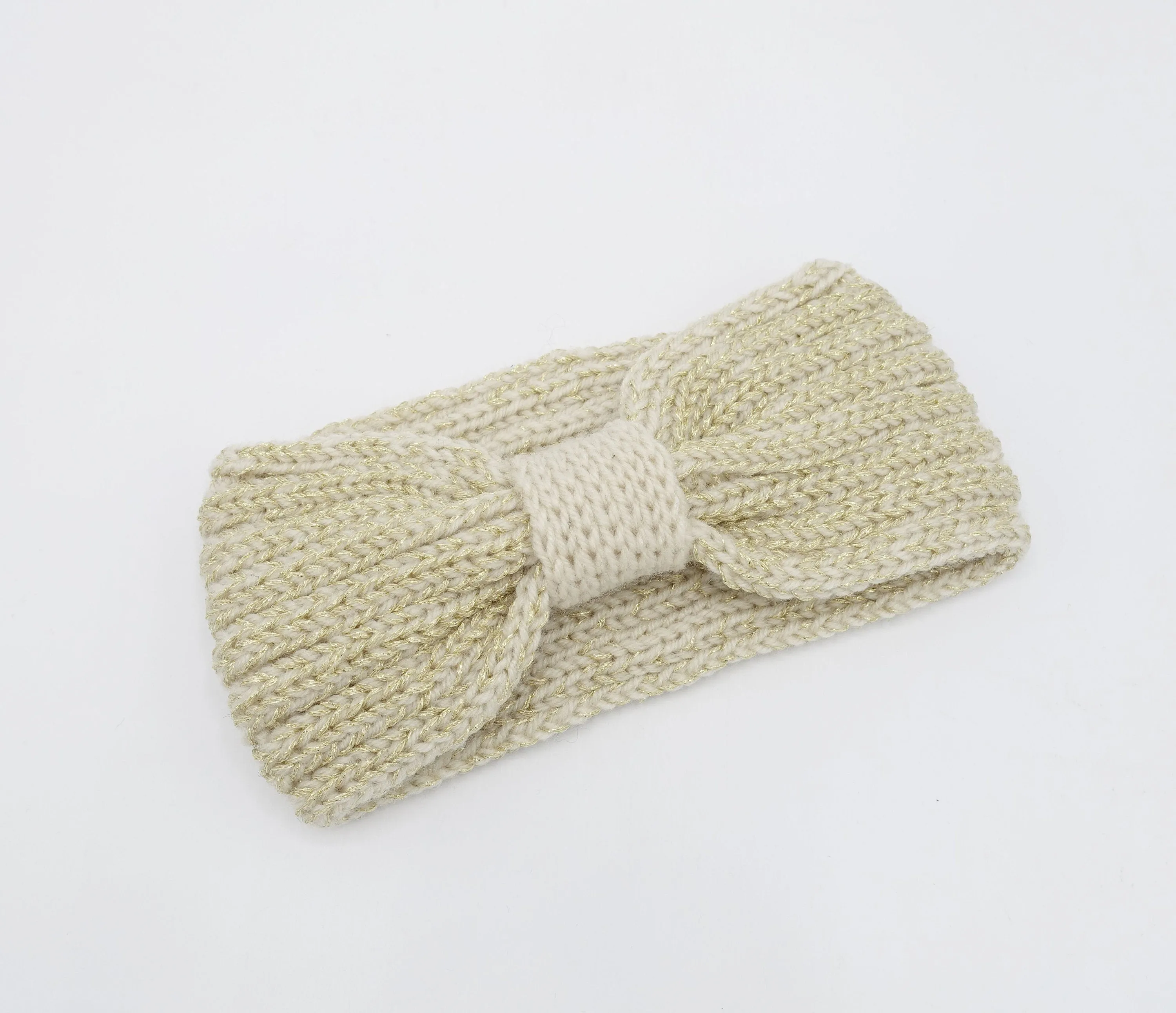 golden glittering knit knot headband for women