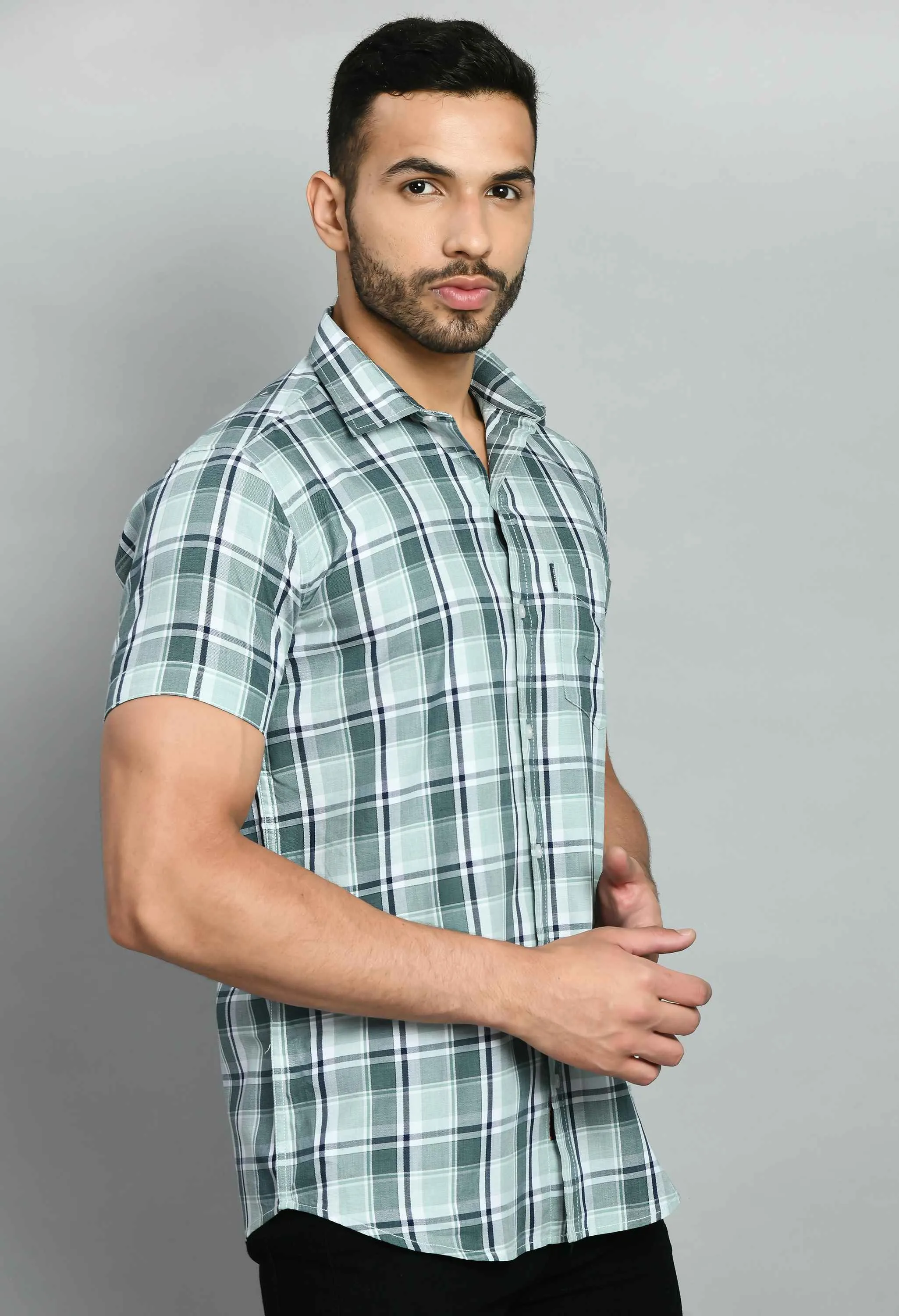 Green Short Sleeve Cotton Shirt