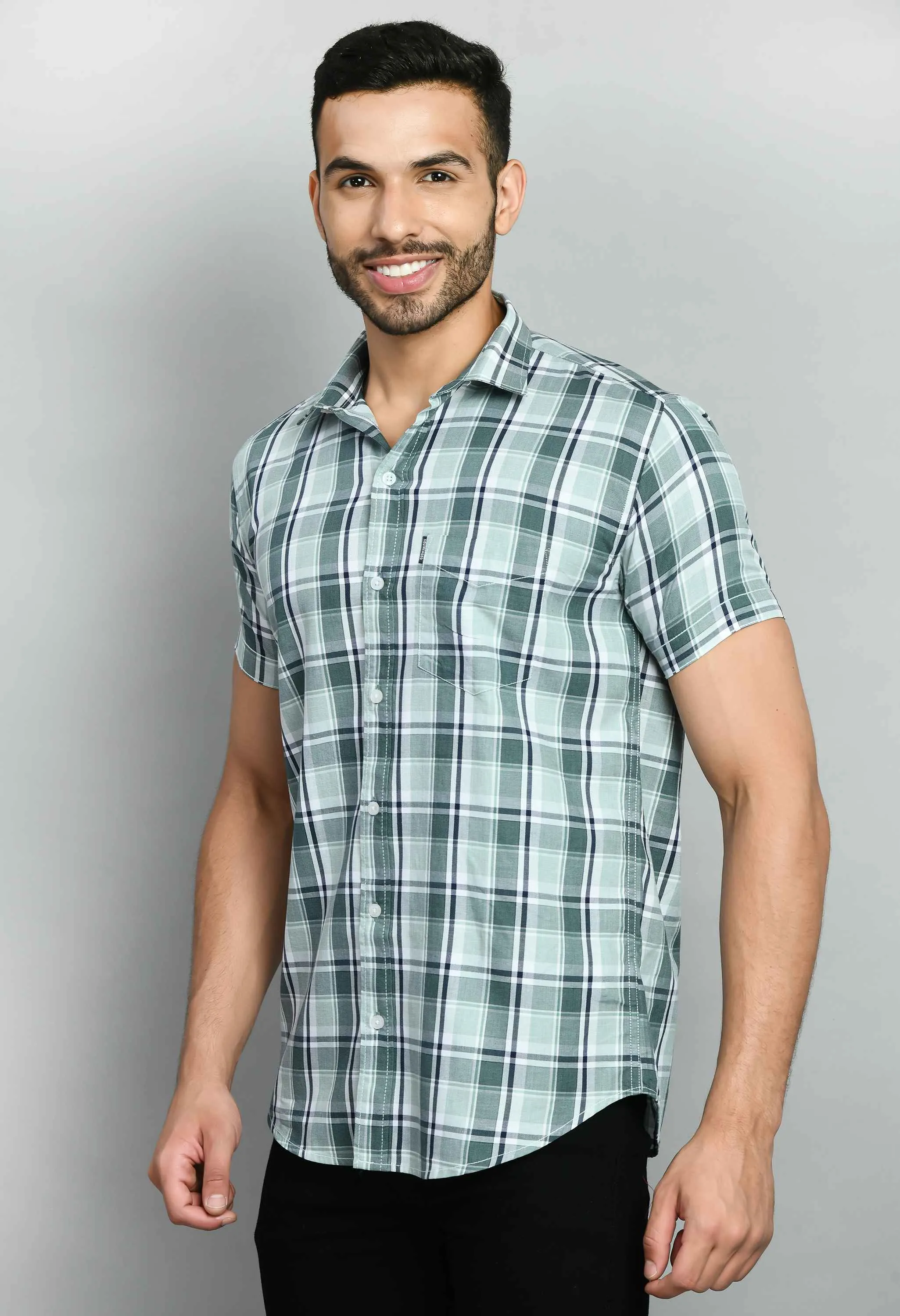 Green Short Sleeve Cotton Shirt