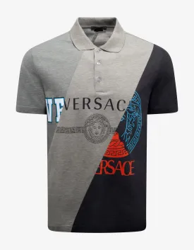 Grey Patchwork Logo Polo T-Shirt -