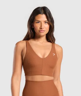 Gymshark Ribbed Sports Bra - Copper Brown