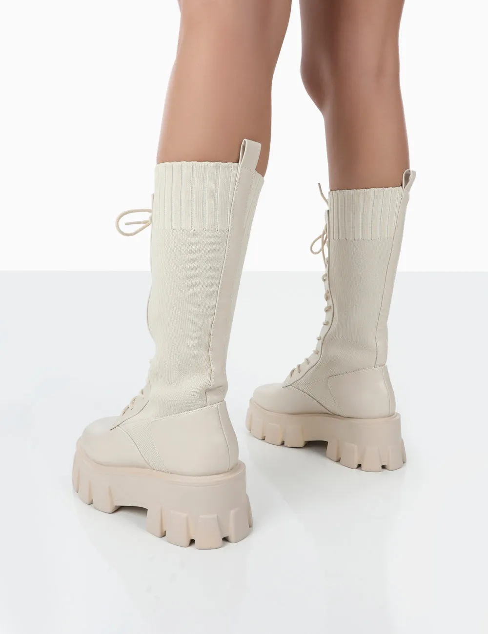 Hudson Putty PU Lace Up Chunky Knee High Boots