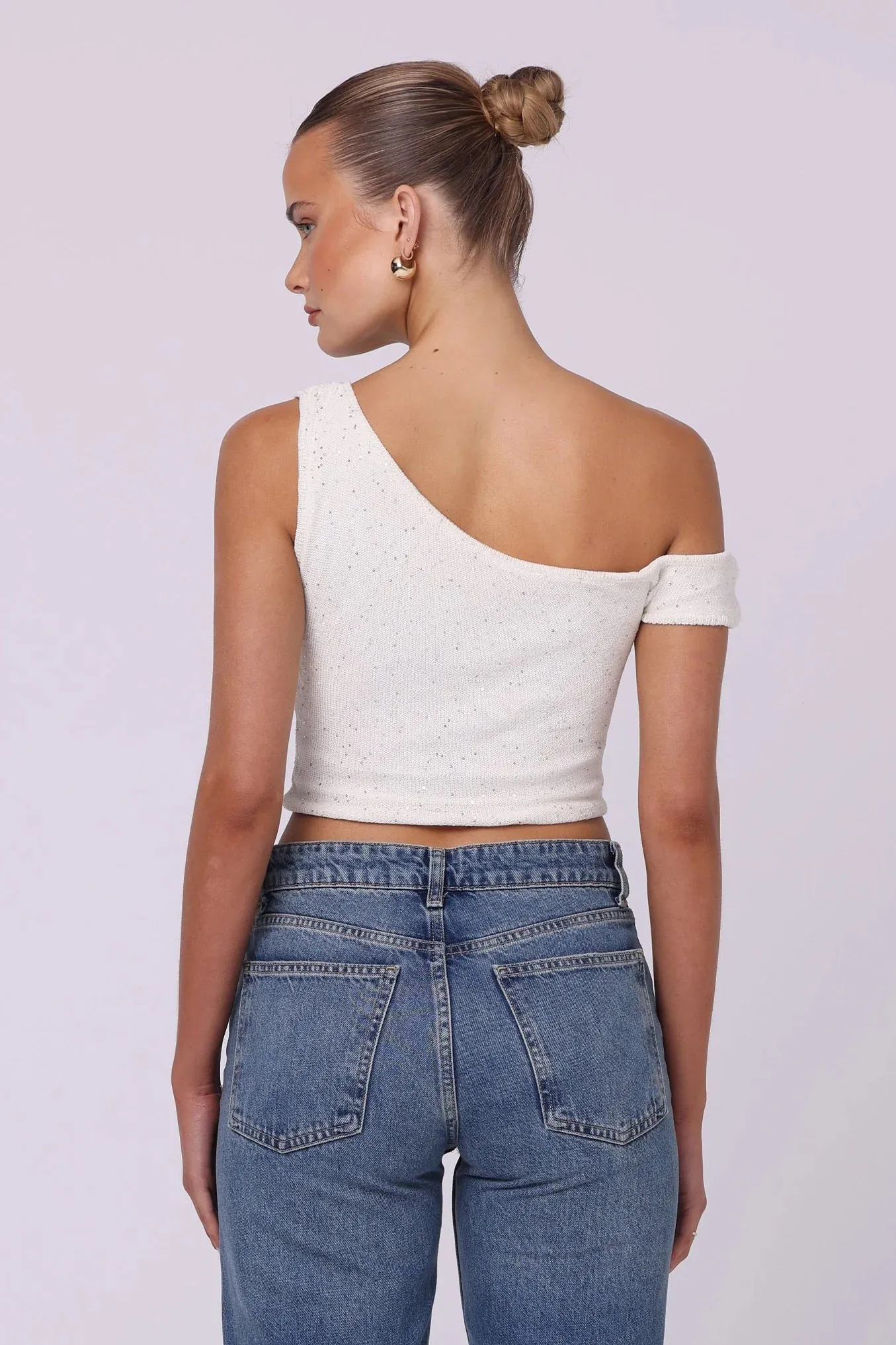 Isabelle Quinn Jaye Asymmetrical Sequin Knit Top - White