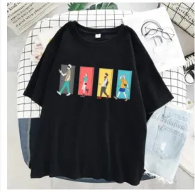 Japanese black cartoon print short-sleeved top t-shirt