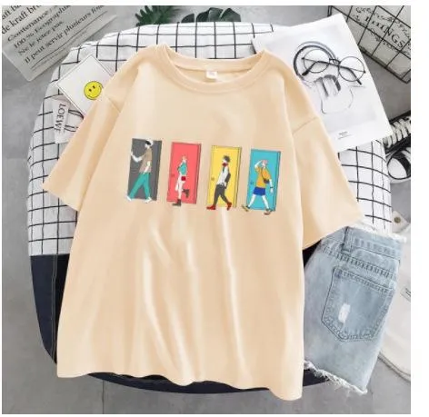 Japanese black cartoon print short-sleeved top t-shirt