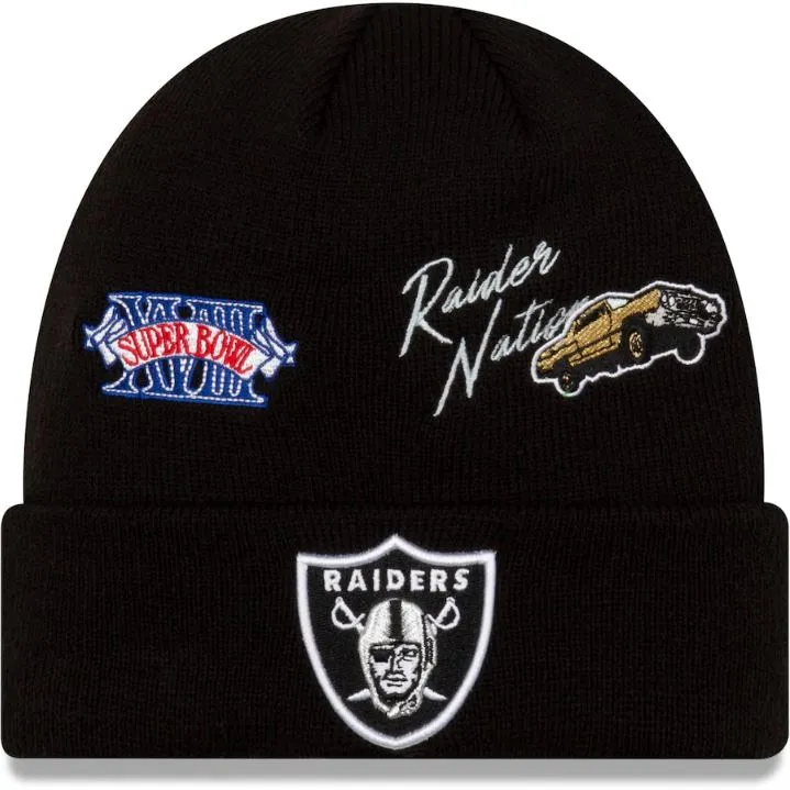 Las Vegas Raiders Men's New Era Black Super Bowl XVIII City Transit Cuffed Knit Beanie