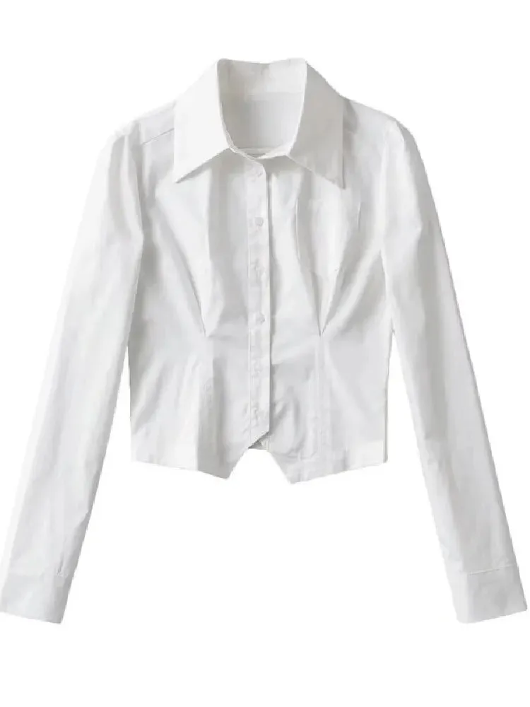 Long French Ruched Slim Retro Blouse