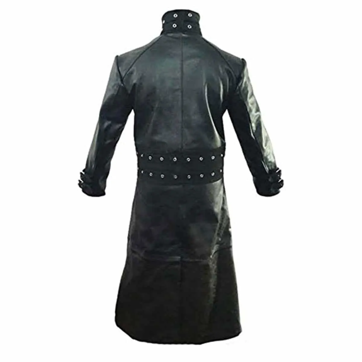 Mens Black Leather Goth Matrix Trench Coat Steampunk Gothic Van Helsing (T21)