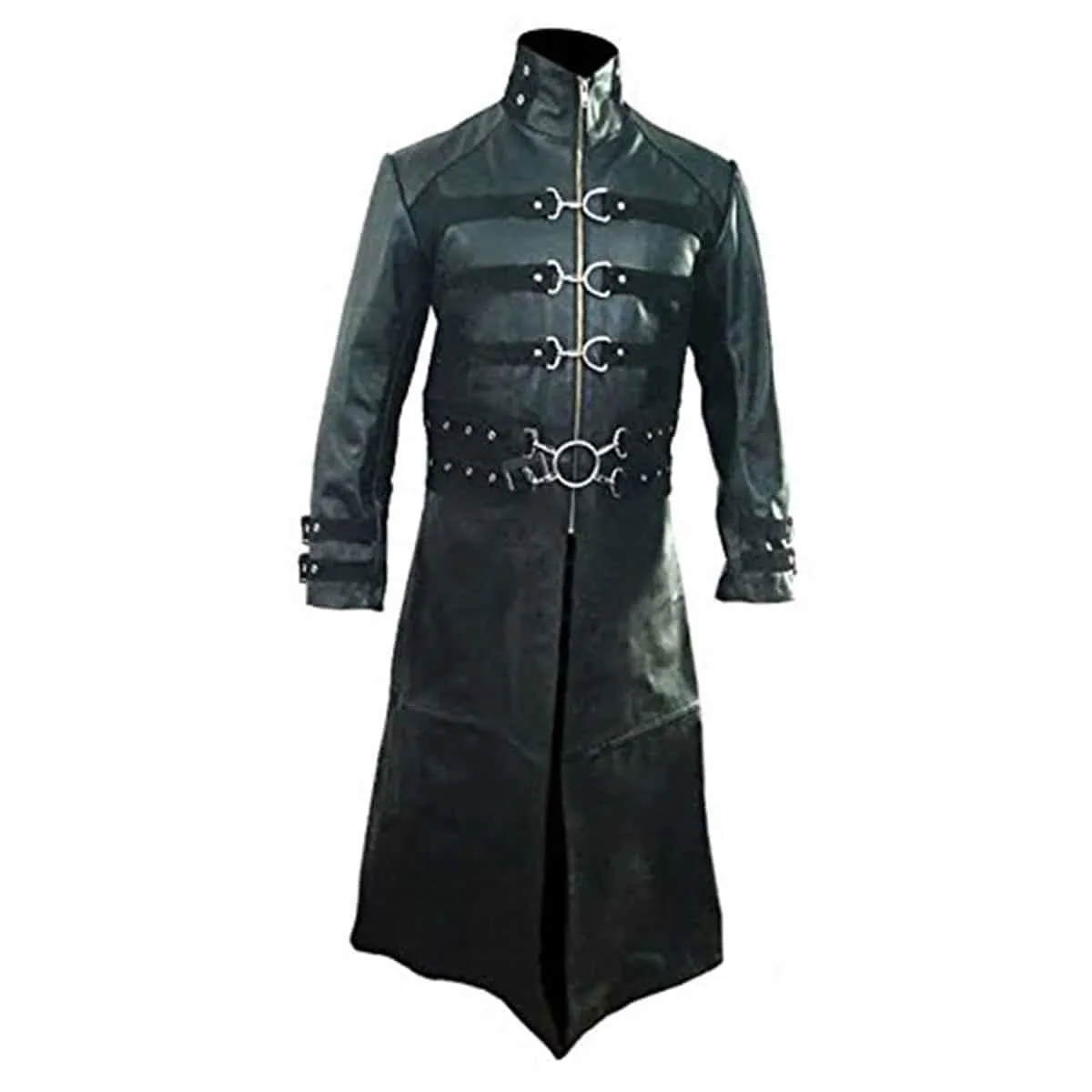 Mens Black Leather Goth Matrix Trench Coat Steampunk Gothic Van Helsing (T21)