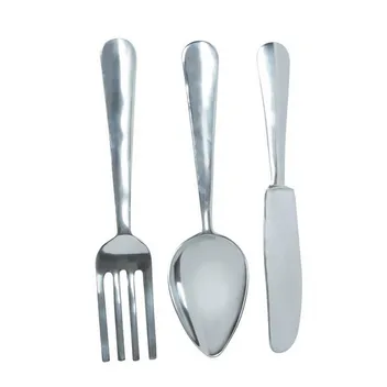 Metal Art - Silver Aluminum Traditional Kitchen Utensils Wall Decor - Set of 3 4"W X 23"H