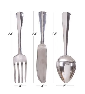 Metal Art - Silver Aluminum Traditional Kitchen Utensils Wall Decor - Set of 3 4"W X 23"H