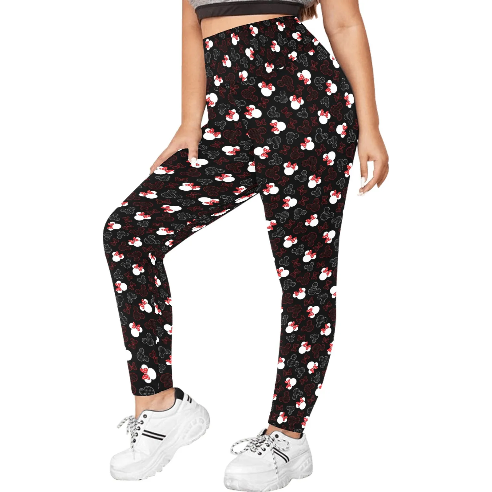 Mickey And Minnie Dots Women's Plus Size Athletic Leggings