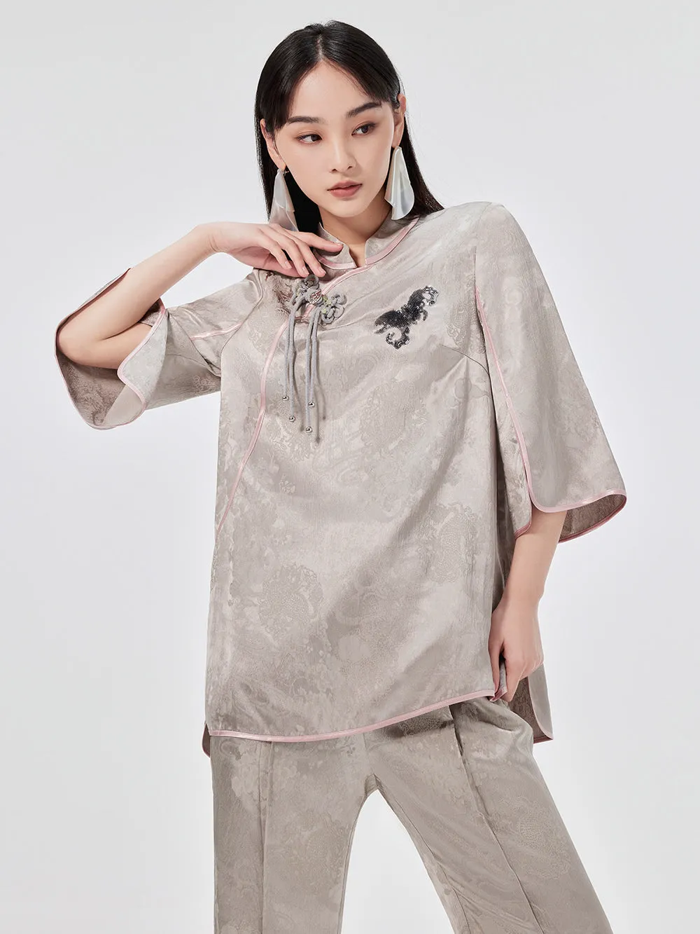 MUKZIN Chinese Jacquard Elegant Mid-sleeve T-shirt