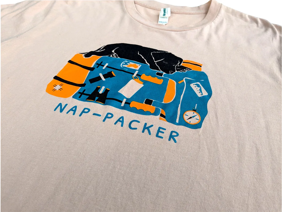 Nap-Packer Graphic Tee | 100% Organic Cotton T-shirt | Backpacking Adventure Dog