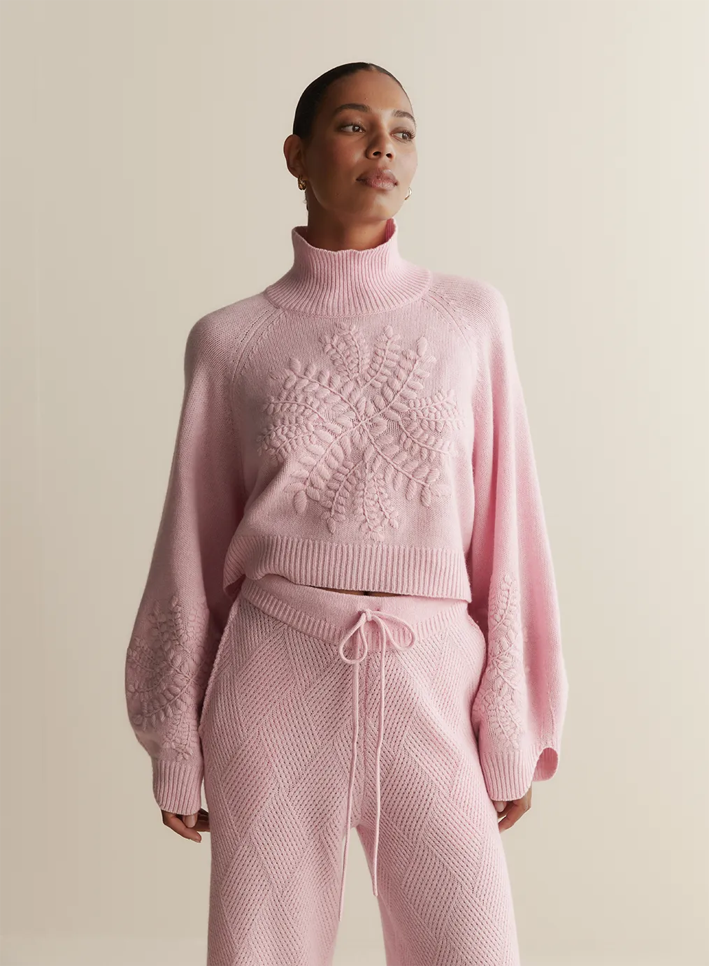 Natasha Wool Embroidery Knit | Dahlia Pink Marle