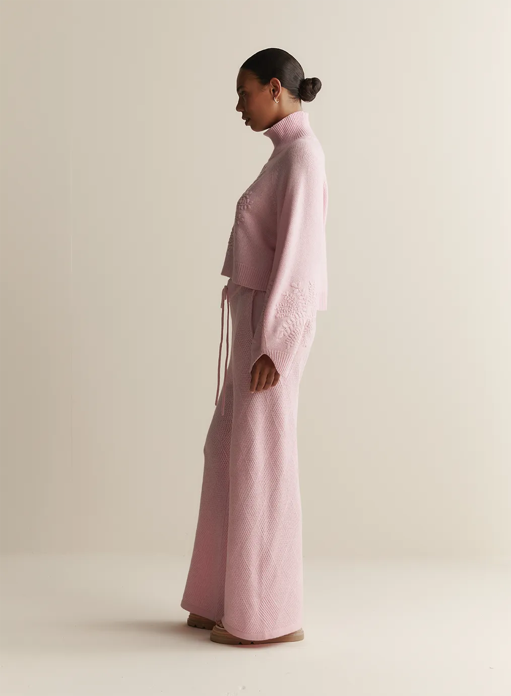 Natasha Wool Embroidery Knit | Dahlia Pink Marle