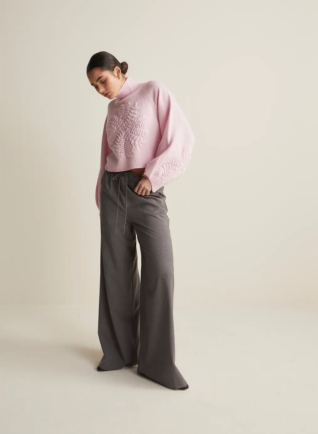 Natasha Wool Embroidery Knit | Dahlia Pink Marle