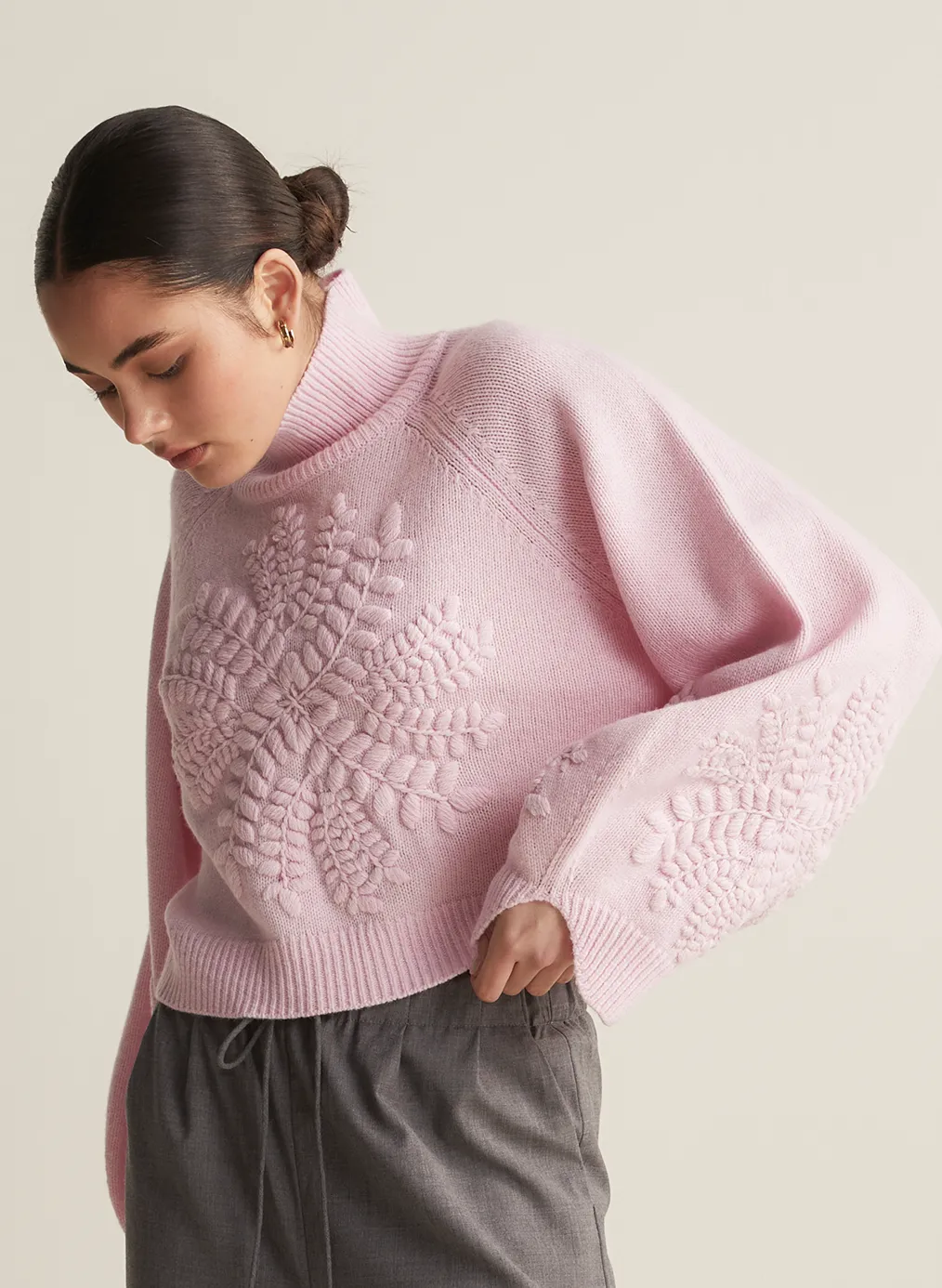 Natasha Wool Embroidery Knit | Dahlia Pink Marle