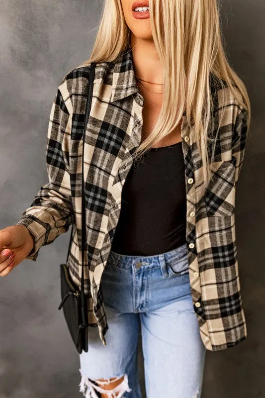 Plaid Pocket Buttoned Long Sleeve Shirt