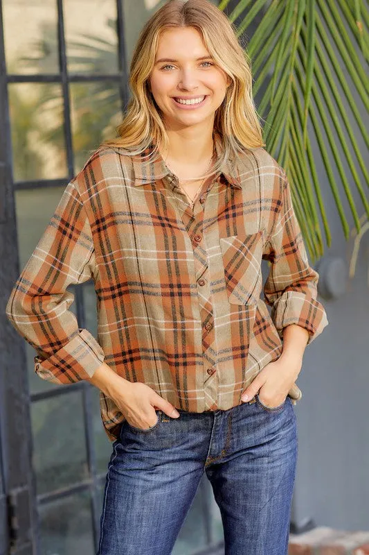 Plaid Pocket Buttoned Long Sleeve Shirt