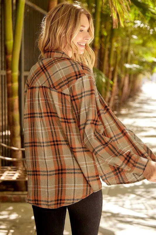 Plaid Pocket Buttoned Long Sleeve Shirt