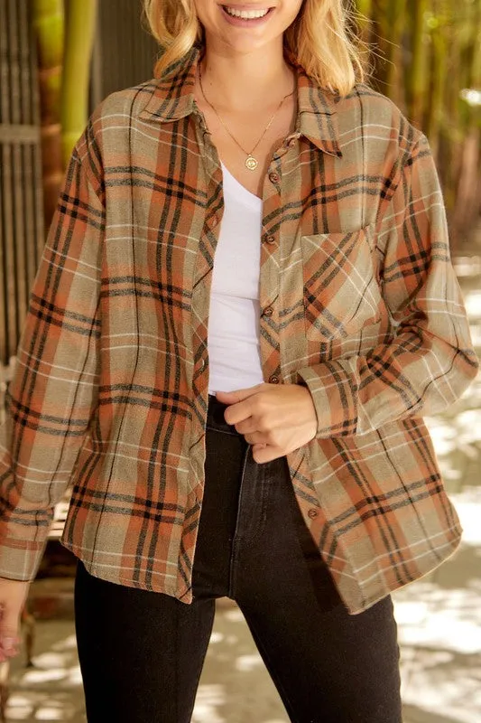 Plaid Pocket Buttoned Long Sleeve Shirt