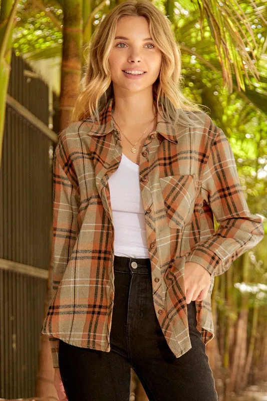 Plaid Pocket Buttoned Long Sleeve Shirt