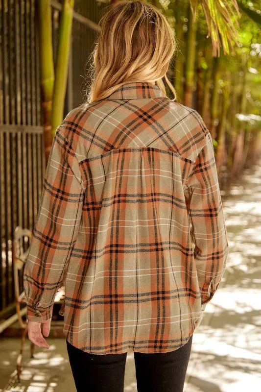 Plaid Pocket Buttoned Long Sleeve Shirt