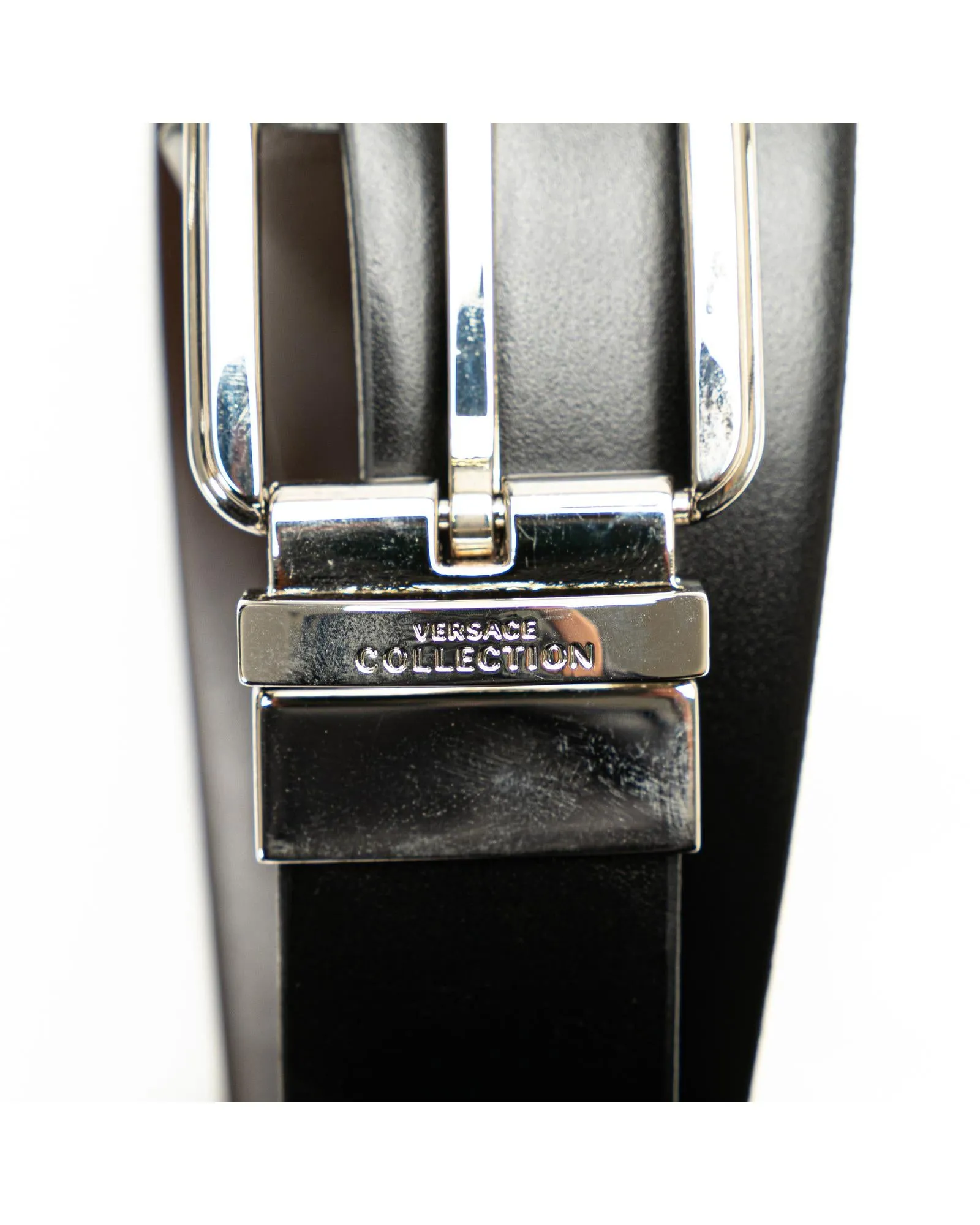 Reversible Leather Belt with Silver Tone Buckle