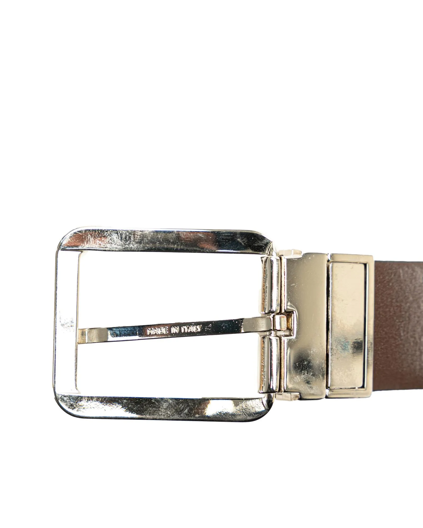 Reversible Leather Belt with Silver Tone Buckle