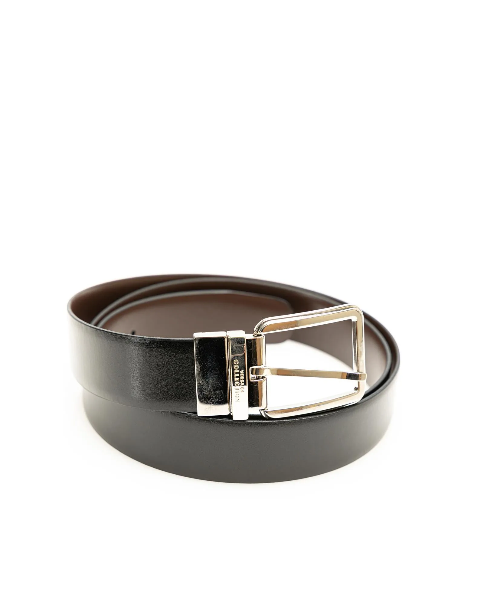 Reversible Leather Belt with Silver Tone Buckle