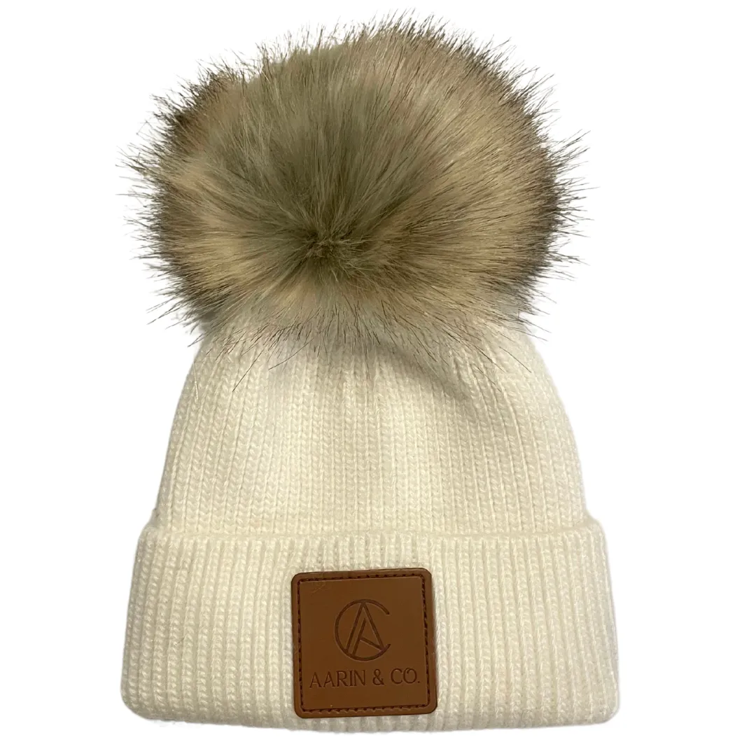 Satin Lined Pom Knit Beanie-White